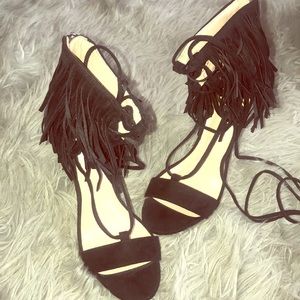 Breckelle’s Fringe Strappy Heels